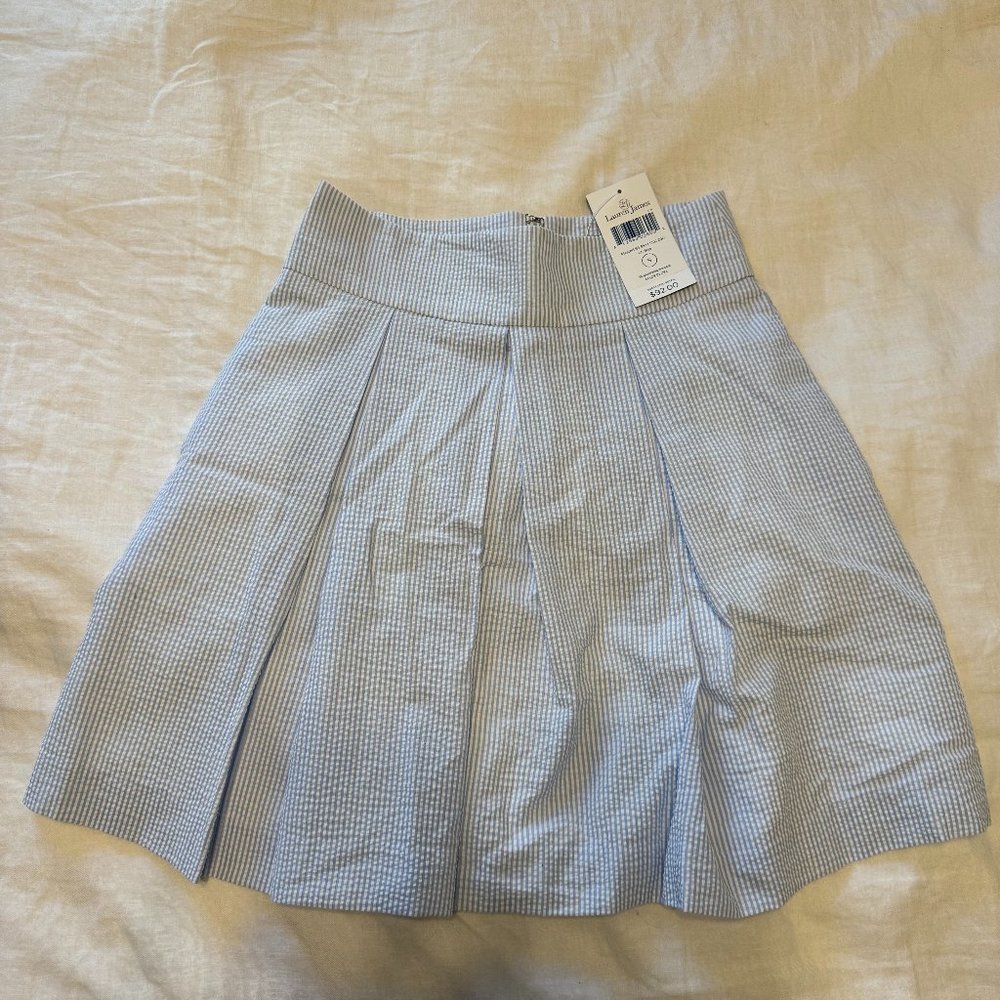 NWT Pleated Seersucker Skirt in Navy Blue by Lauren James - Size S